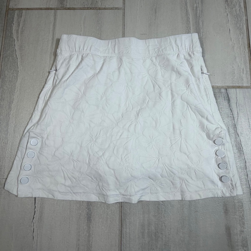 J.McLaughlin White Floral Jacquard Skort XS Active Golf Tennis Skirt Snap Detail